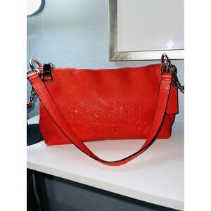 COACH Red Pebbled Leather Charley Crossbody Travel Bag